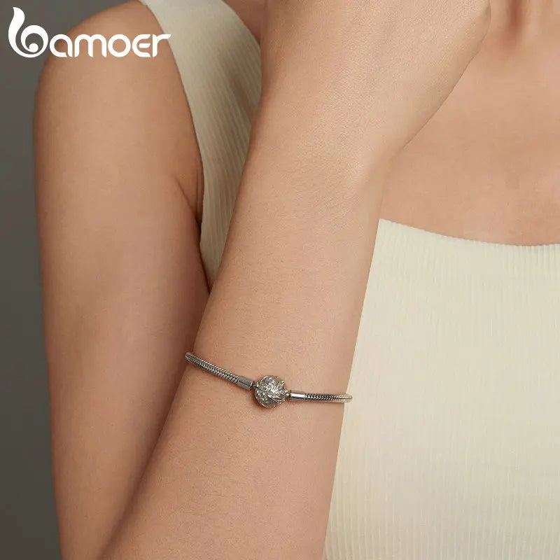 Sterling Silver Snake Chain Charm Bracelet with Retro Clasp – Adjustable 17–19cm Gift for Women