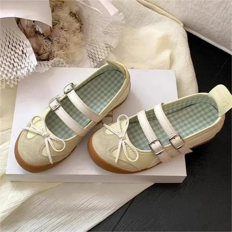 Women's Bowknot Mary Jane Ballet Flats – Elegant Round-Toe Summer Dress Shoes