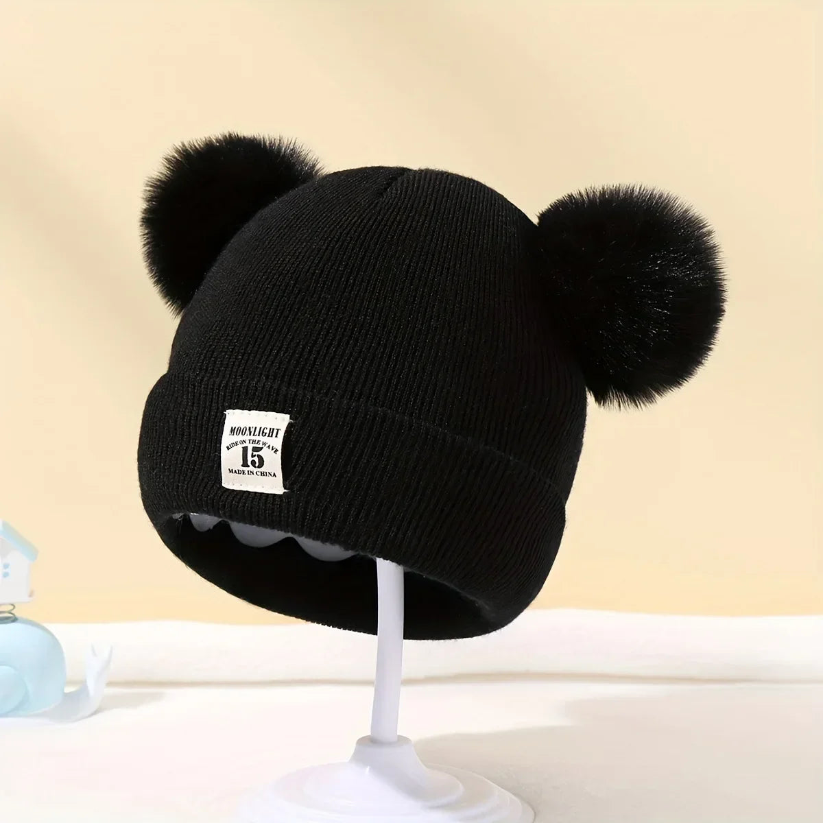 Solid Color Wool Knitted Baby Bonnet with Pompom – Warm Winter Beanie Cap for Newborns and Toddlers (0–3Y)