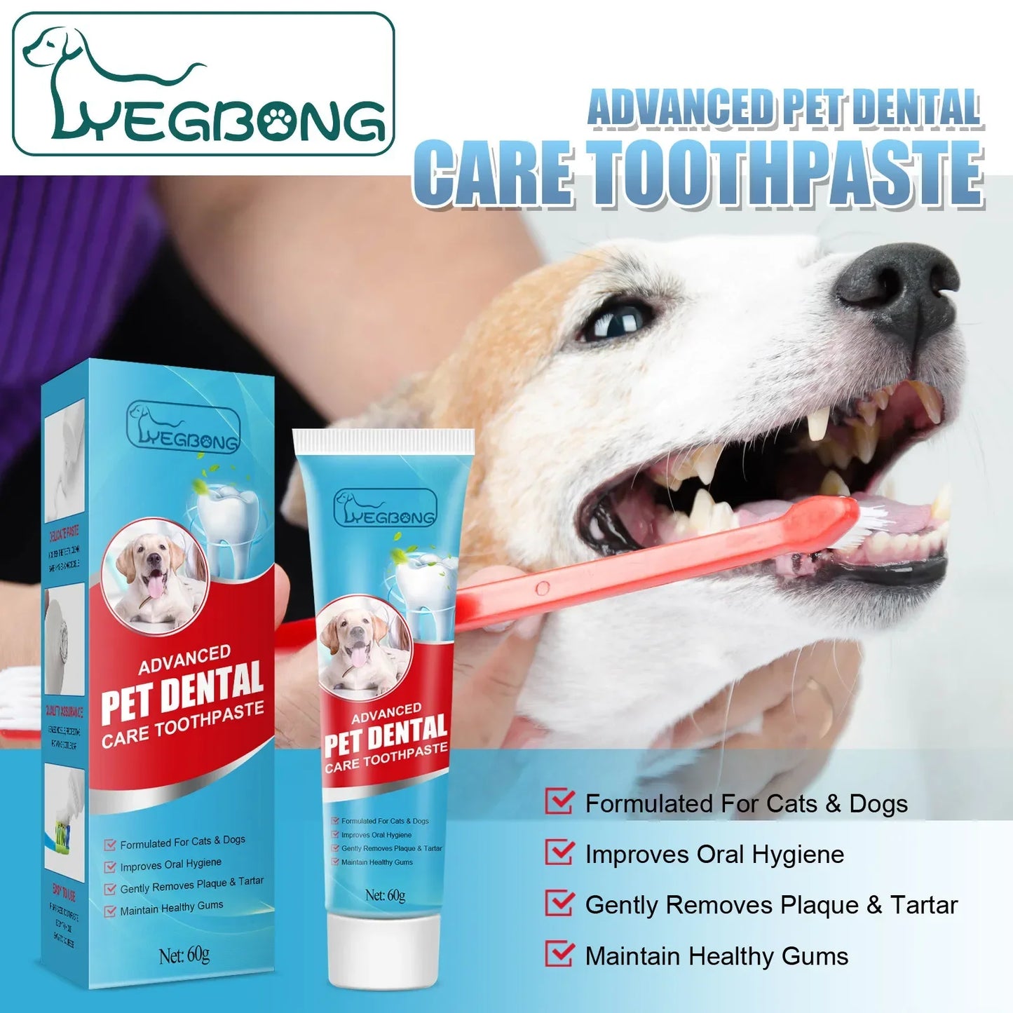 Yegbong Edible Pet Toothpaste – 60g Fresh Breath & Tartar Control for Dogs and Cats