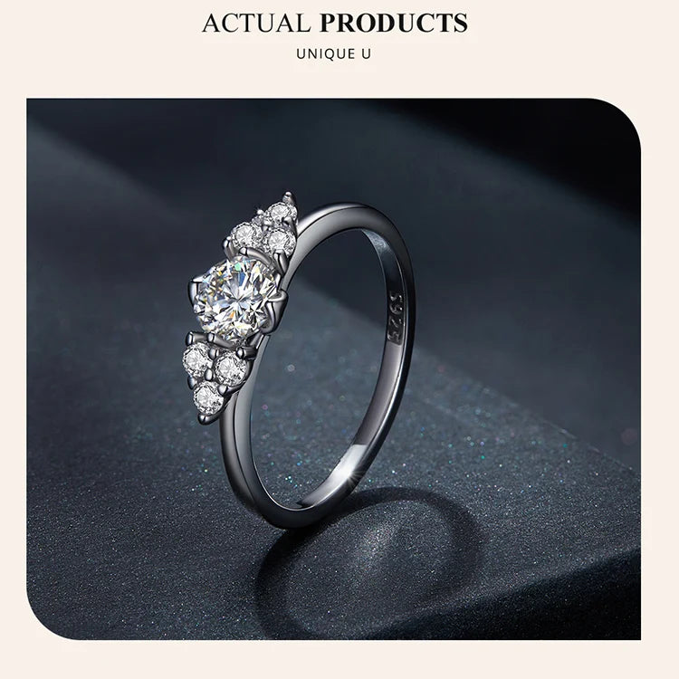 0.5 Carat Round Moissanite Engagement Ring – D Color VVS1 Stone with CZ Accents on 925 Sterling Silver Band for Women