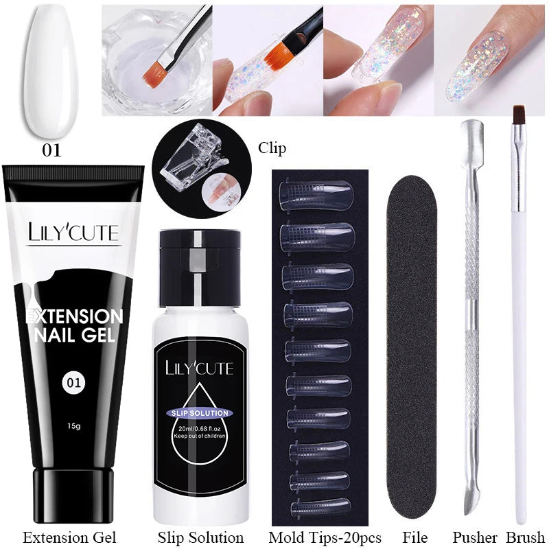 15ml Nail Extension Gel Kit – Soak Off UV Acrylic Gel in White, Clear & Pink for Home or Salon Nail Art