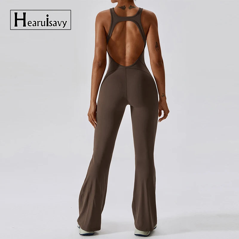 V-Back Scrunch Jumpsuit for Women – Stretchy Sleeveless Sports Romper for Yoga, Gym & Outdoor Workouts
