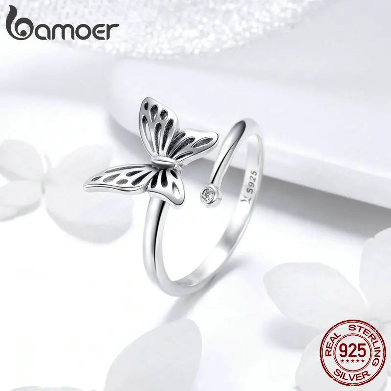 925 Sterling Silver Adjustable Butterfly Ring for Women – 14K Gold Plated Cocktail Ring in 2 Colors