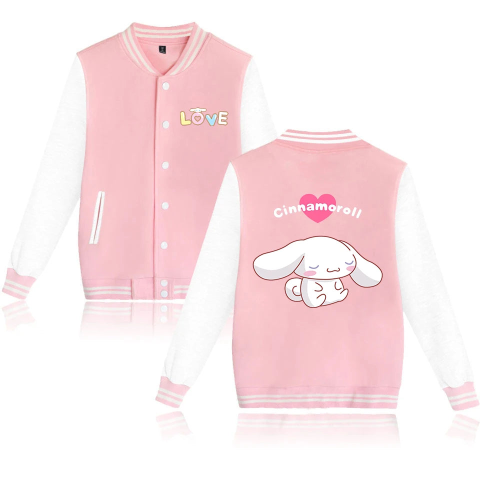 Cinnamoroll Cartoon Bomber Jacket – Unisex Harajuku College Baseball Coat for Spring & Autumn Casual Streetwear