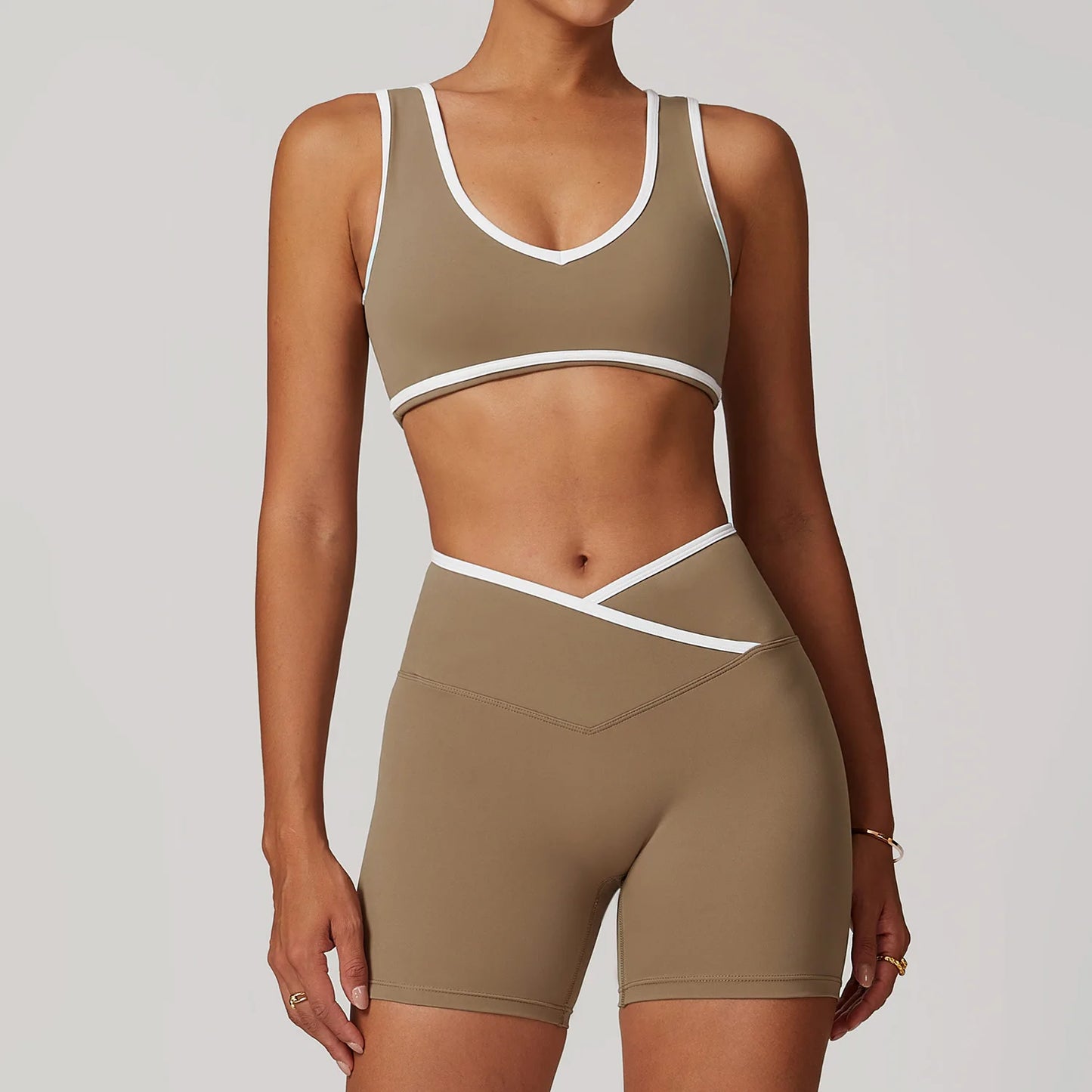 2PCS Women's Yoga & Workout Set – Short Sleeve Crop Top and High-Waist Leggings Sportswear