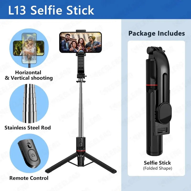 Wireless Bluetooth Selfie Stick Tripod for Smartphones – 44-Inch Foldable Stand with Remote Control for Vlogging, Photos, and Video Recording