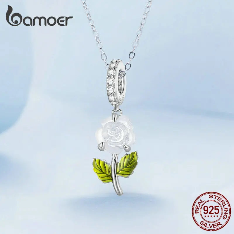 925 Sterling Silver Rose Hanging Charm – Color-Changing Flower Pendant for Bracelet or Necklace DIY