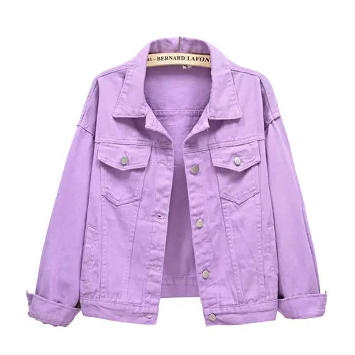 Women's Pure Color Denim Jacket – Lapel Collar Single-Breasted Short Coat with Pockets