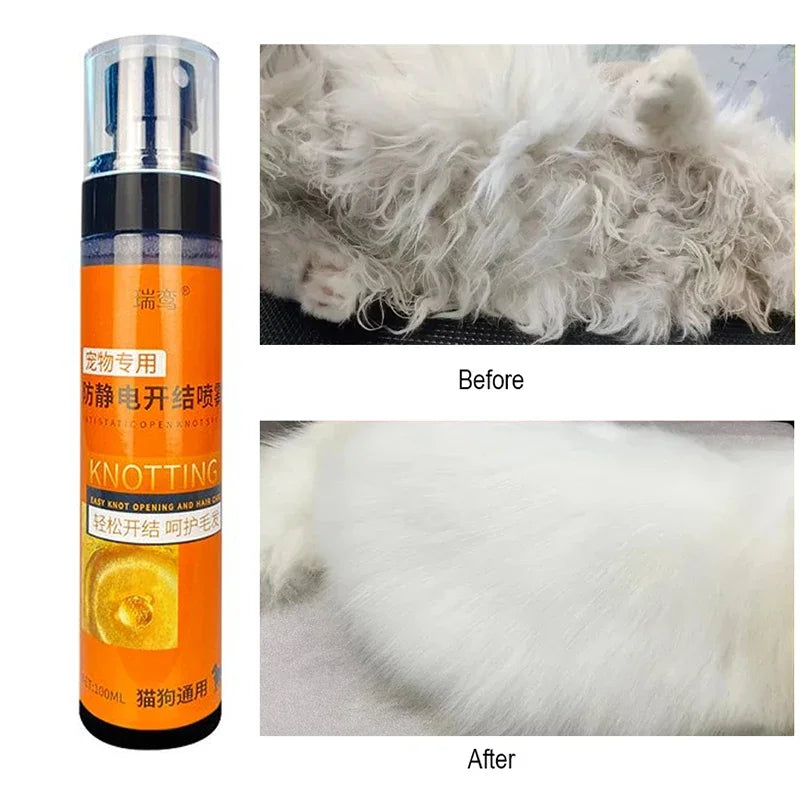 Wash-Free Pet Hair Conditioner Spray – Anti-Tangle Leave-In Detangler for Dogs & Cats, Softens, Smooths, and Adds Shine