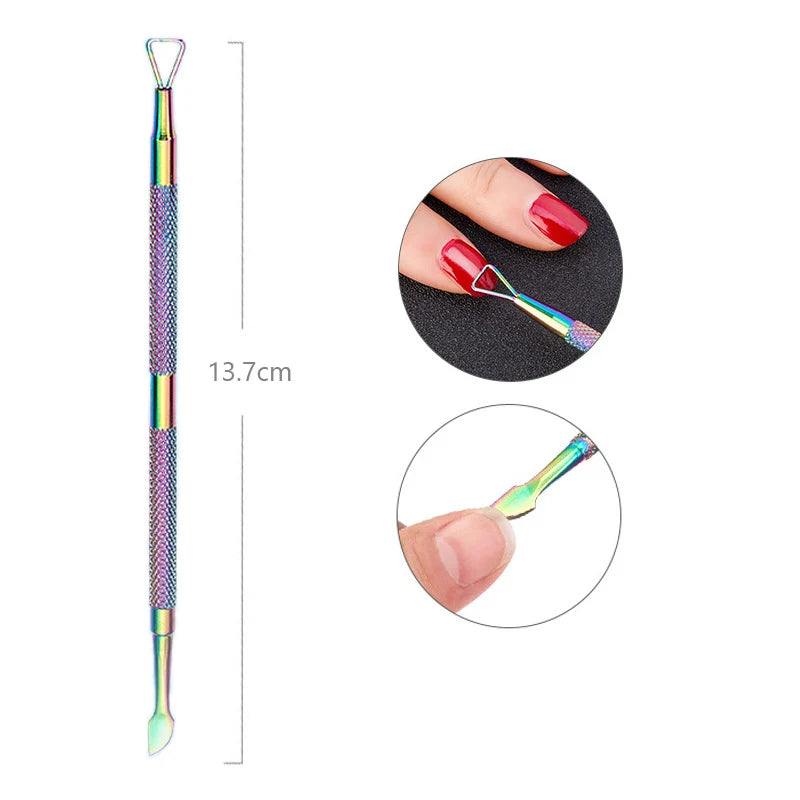 Stainless Steel Double-Ended Cuticle Pusher – Gel Nail Polish Remover & Dead Skin Scraper for Fingernail and Toenail Care