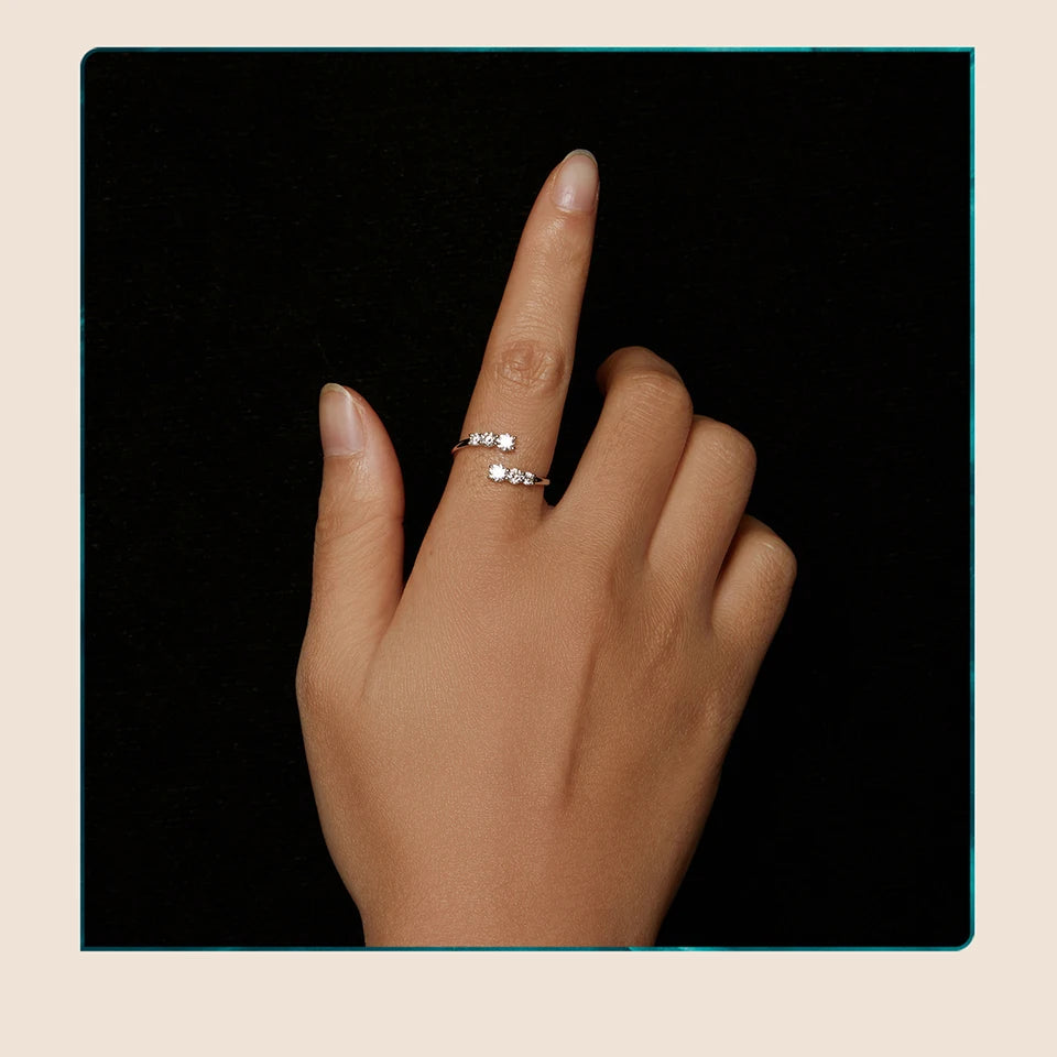Adjustable Moissanite Open Ring – White Gold Plated 925 Sterling Silver with D Color VVS1 Stone for Women