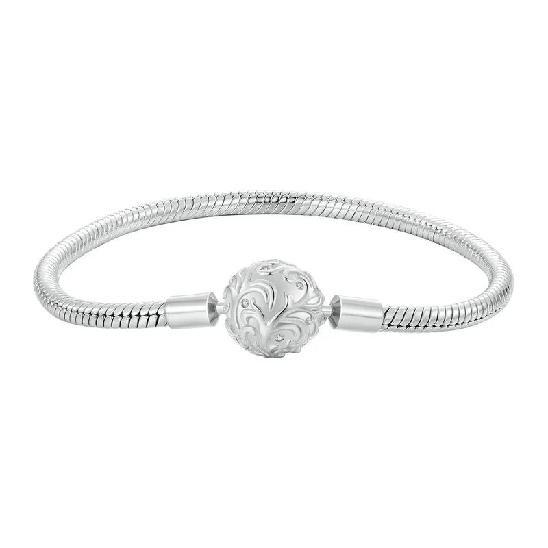 Sterling Silver Snake Chain Charm Bracelet with Retro Clasp – Adjustable 17–19cm Gift for Women