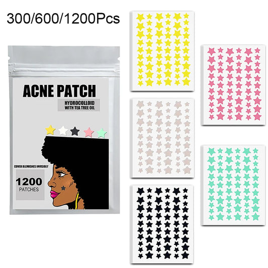 300/600/1200pcs Star-Shaped Acne Pimple Patches – Invisible Hydrocolloid Spot Stickers for All Skin Types