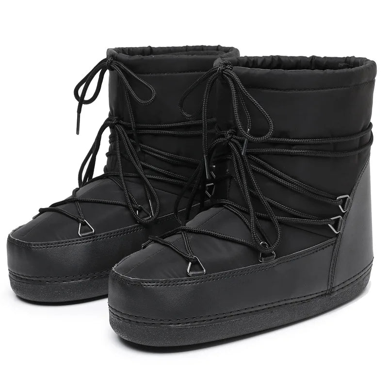 Women's Winter Lace-Up Snow Boots – Mid-Calf Waterproof Platform Boots with Faux Fur and Non-Slip Sole