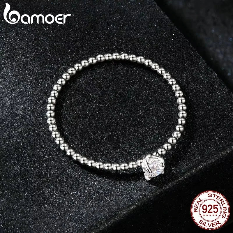 925 Sterling Silver Eternity Rope Wedding Band – Stackable Moissanite Beads Ring for Women, D Color VVS1 Clarity