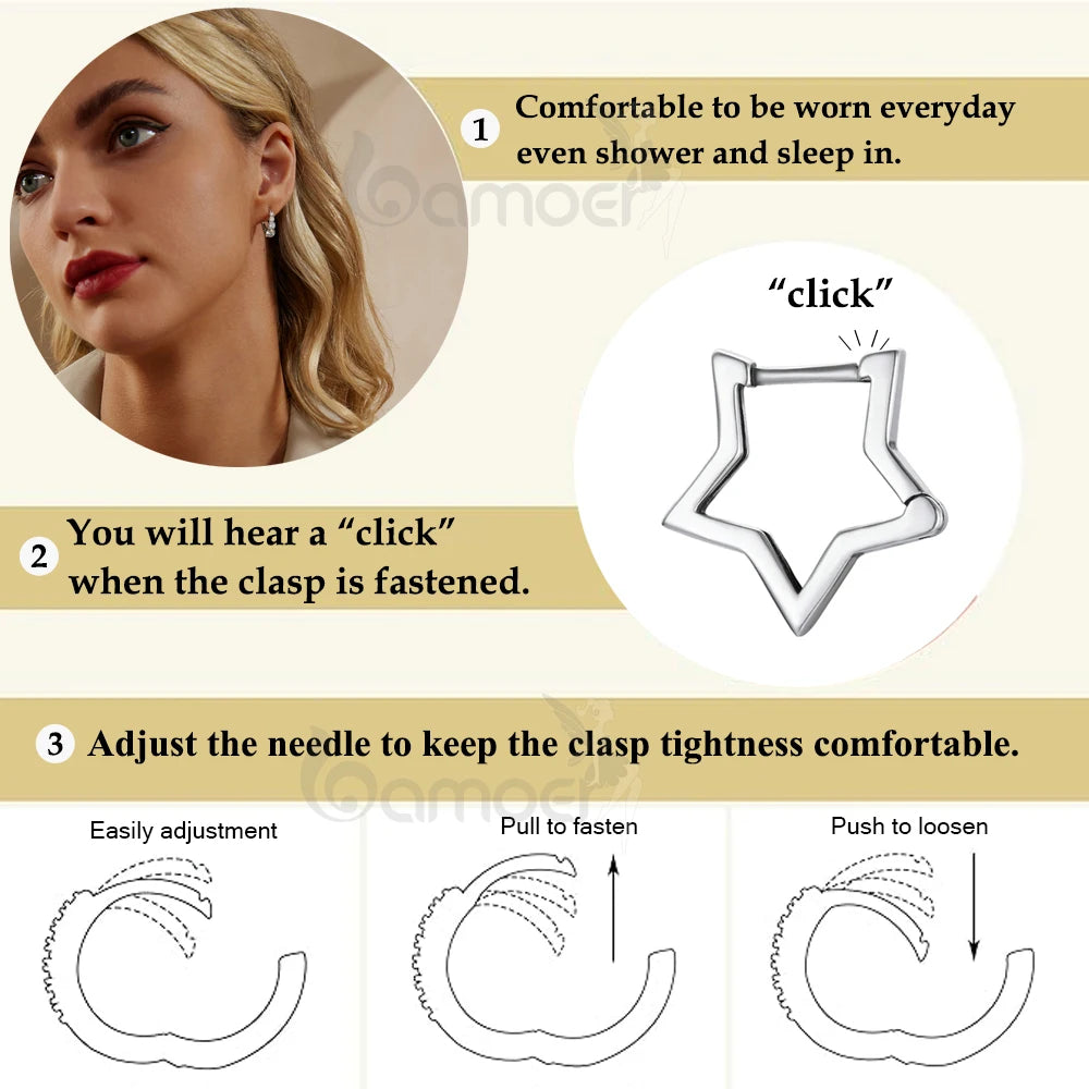 925 Sterling Silver Star-Shaped Hoop Earrings – Minimalist Starlike Design for Women