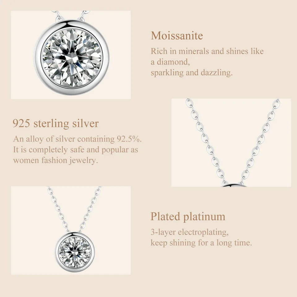 1 Carat Moissanite Pendant Necklace for Women – 925 Sterling Silver Bazel Setting, D Color VVS1 Diamond Look, Wedding & Gift Jewelry