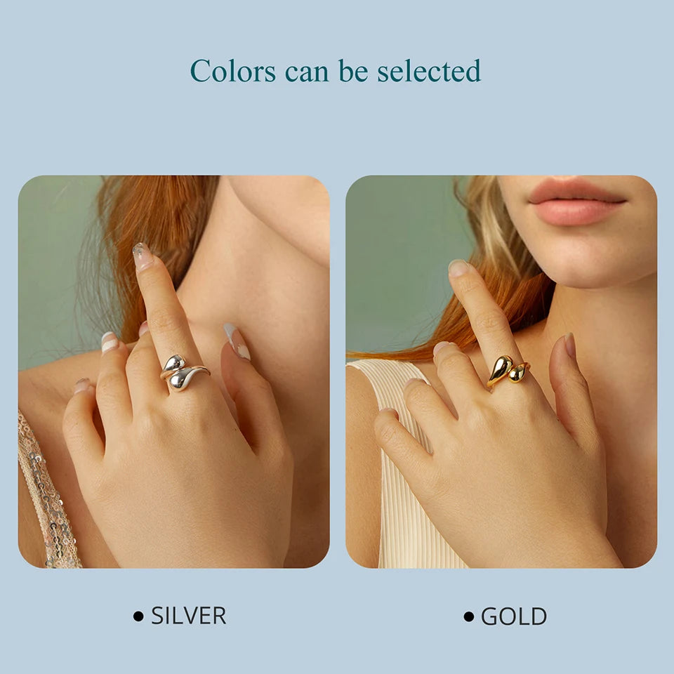 Chunky Gold Water Droplet Statement Ring – Adjustable 925 Sterling Silver Thumb Band for Women