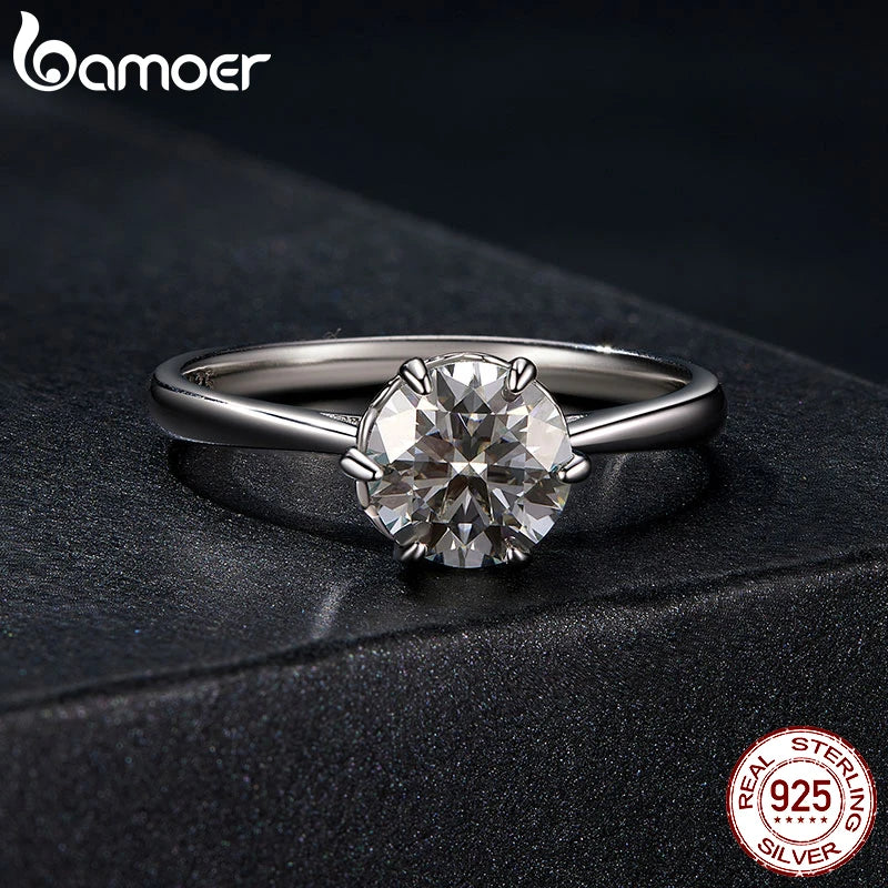 1 Carat Round Moissanite Engagement Ring – D Color VVS1 Stone on 925 Sterling Silver Prong Setting for Women
