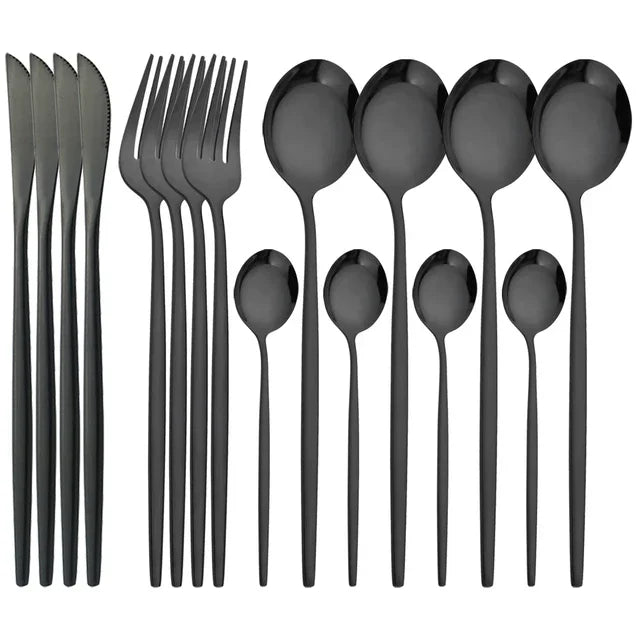 16Pcs Green and Gold Stainless Steel Dinnerware Set – Elegant Flatware Cutlery with Knife, Fork, Spoon, and Teaspoon