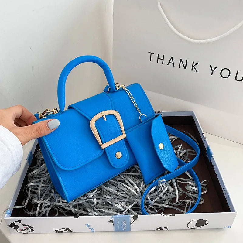 Small Designer Shoulder Bag – Flap Crossbody Purse with Top Handle in Solid Colors
