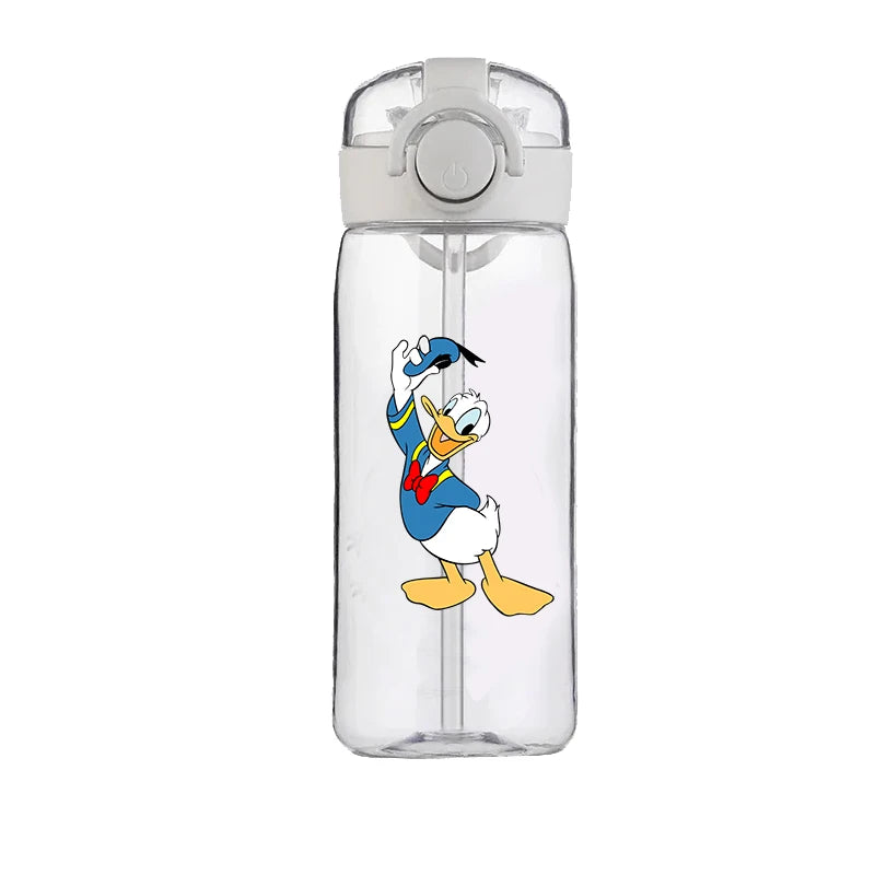 400ml Cartoon Straw Water Cup for Kids – Drop-Resistant Portable Drinking Bottle with Lid and Handle, Donald Duck Design for School or Gifts