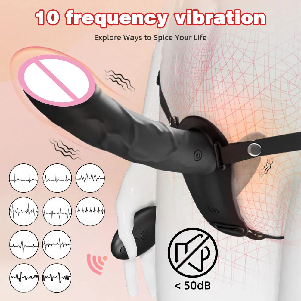Wearable Double-Head Vibrating Strap-On with Remote Control – G-Spot Dildo for Couples and Lesbian Play