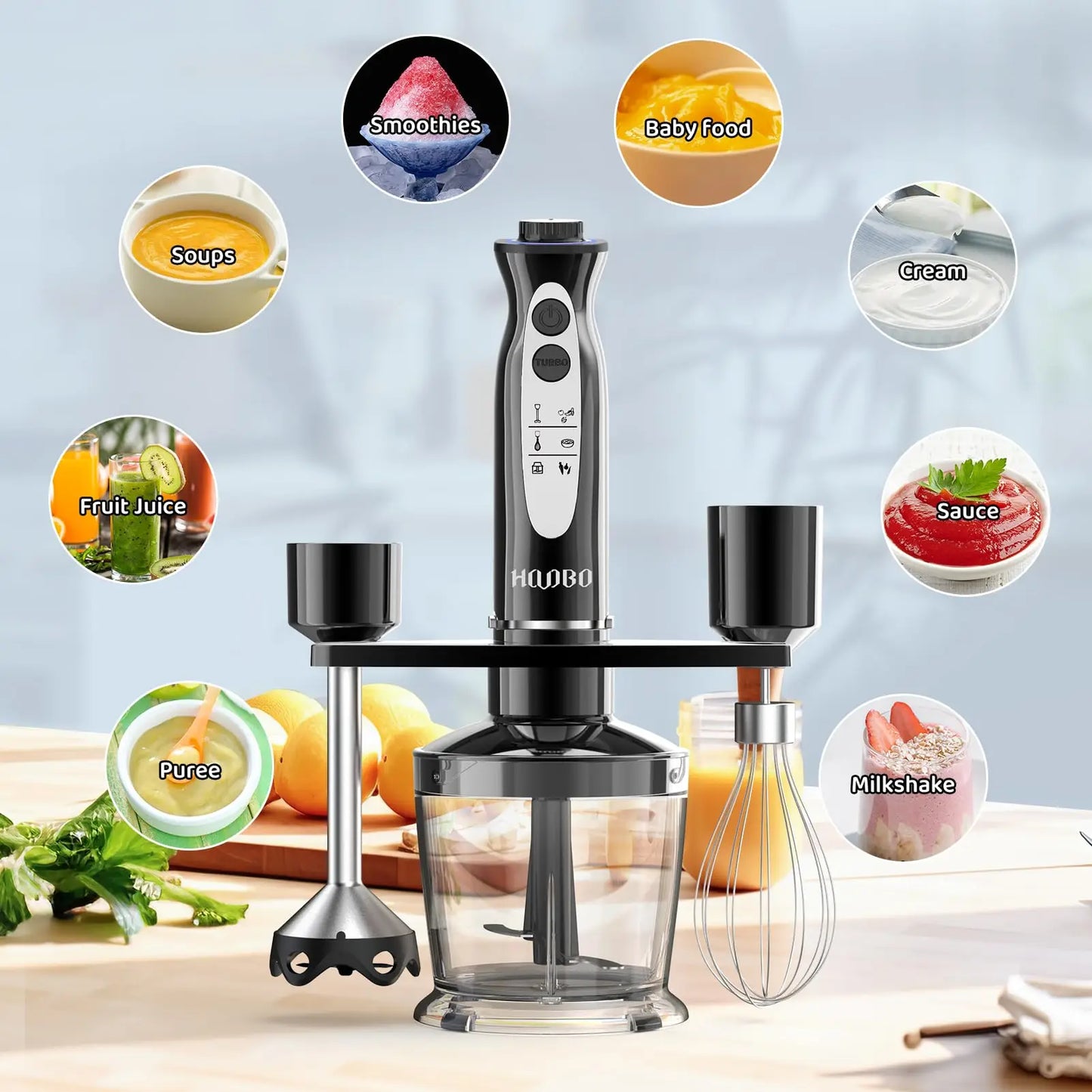 1000W Handheld Immersion Blender Set – Stainless Steel Stick Blender with Whisk, Chopper, Milk Frother & Beaker for Smoothies, Soups, and Baby Food
