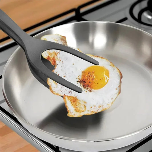 2-in-1 Nylon Grip Flip Tongs – Silicone Spatula Tongs for Eggs, Pancakes, Steak & Fried Foods