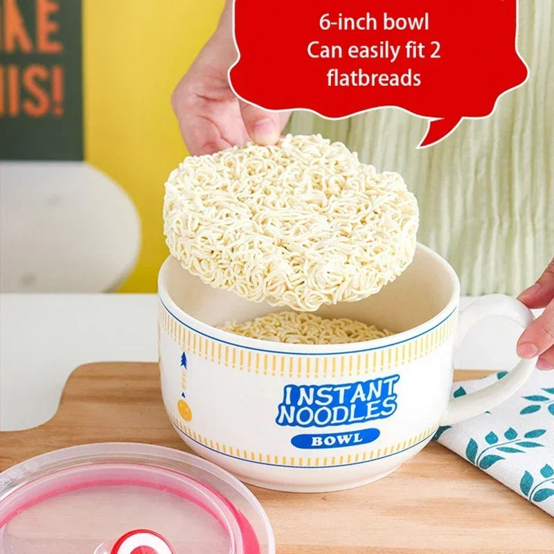 800/1100ml Korean-Style Ceramic Ramen Bowl – Microwave-Safe Leakproof Bowl for Noodles, Soup, Salad & More