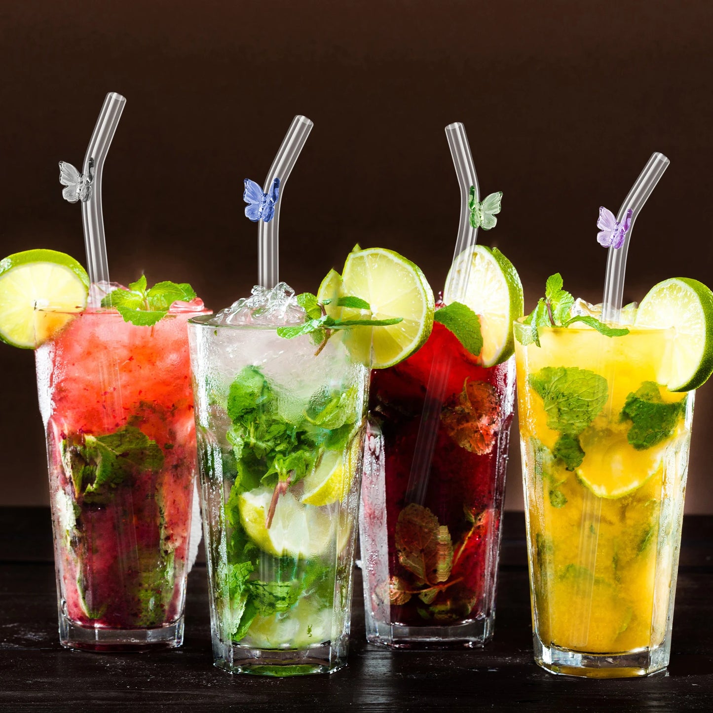 5/12pcs Reusable Glass Straws with Cleaning Brushes – Borosilicate Straws for Juice, Tea, Smoothies, Cocktails & More