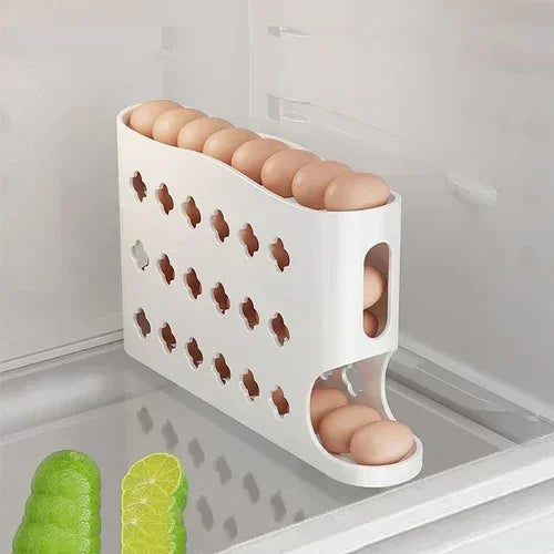 2–4-Layer Sliding Egg Storage Box – Ladder Style Refrigerator Organizer with Automatic Rolling Design