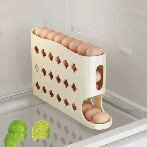 2–4-Layer Sliding Egg Storage Box – Ladder Style Refrigerator Organizer with Automatic Rolling Design