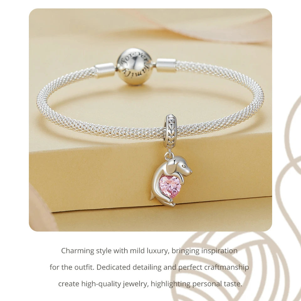 Sterling Silver Dog Charm Bead – Poodle & Dachshund Pendant for Charm Bracelets, DIY Jewelry for Women