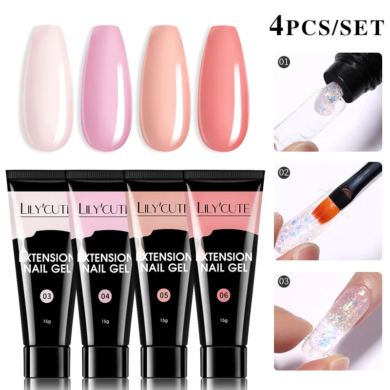 15ml Nail Extension Gel Kit – Soak Off UV Acrylic Gel in White, Clear & Pink for Home or Salon Nail Art