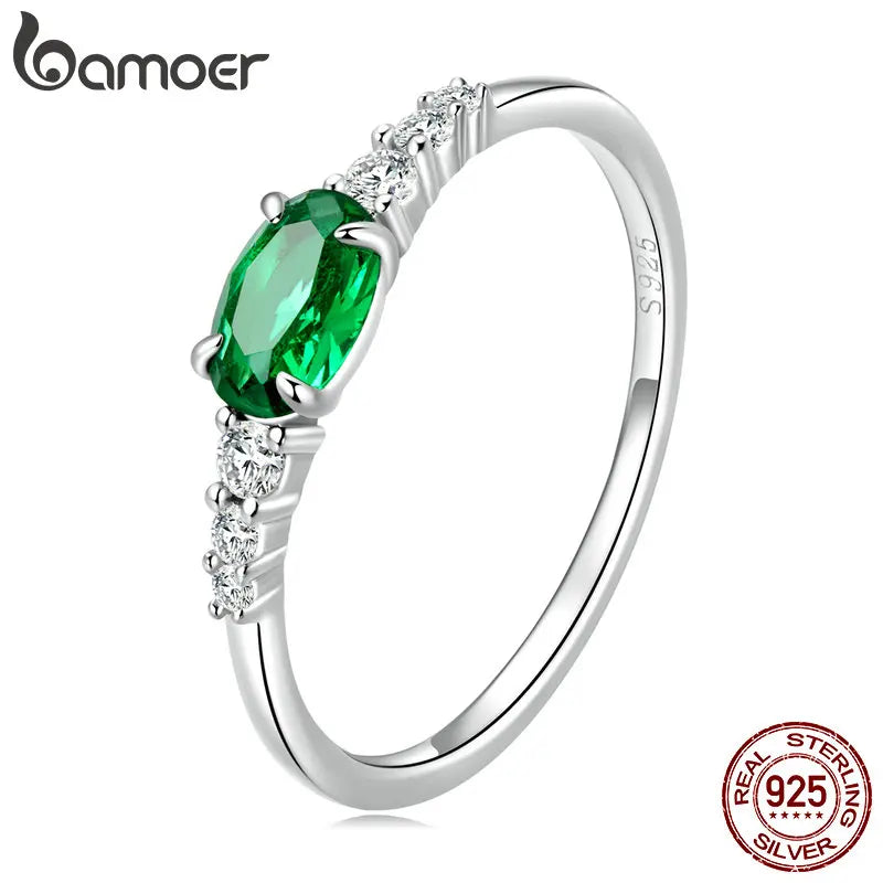 Sterling Silver Green Zircon Gemstone Ring – Simple Prong Set Wedding Band for Women