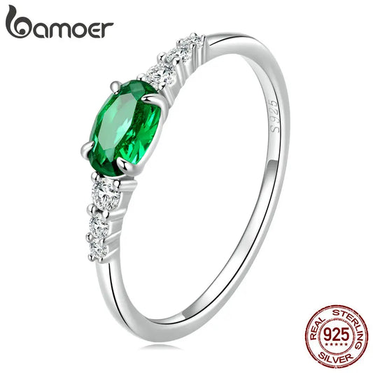Sterling Silver Green Zircon Gemstone Ring – Simple Prong Set Wedding Band for Women