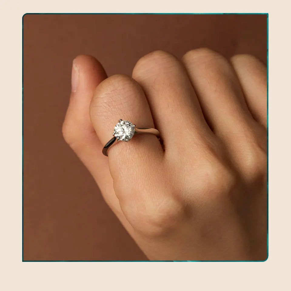 1.0CT D Color Moissanite Engagement Ring – Round Cut VVS1 Stone in 925 Sterling Silver Prong Setting
