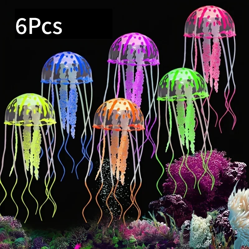 Artificial Glowing Jellyfish Aquarium Ornament – Soft Silicone Floating Decoration for Fish Tanks – Luminous Underwater Décor for Fresh or Salt Water