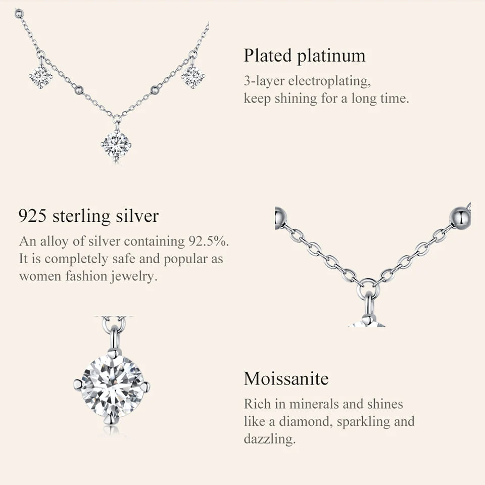3.0 CTTW Moissanite Waterdrop Necklace – Five-Stone D Color VVS1 Pendant on 925 Sterling Silver Chain for Women