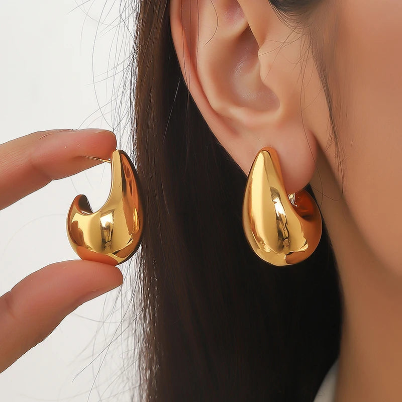Triple-Layer Stainless Steel Hoop Earrings – Vintage C-Shape Geometric Drop Earrings for Women