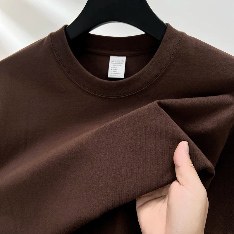 100% Cotton Men's Summer T-Shirt – Casual Loose Fit Round Neck Solid Color Tee (Plus Sizes Available)