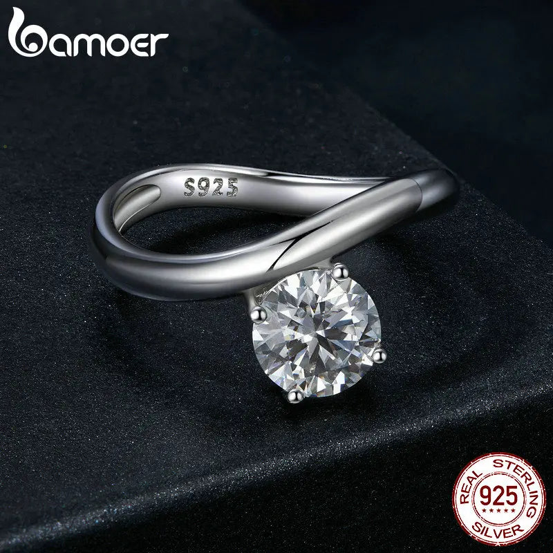 1 Carat Moissanite Line Ring – D Color VVS1 Solitaire on 925 Sterling Silver with Pave Setting for Women