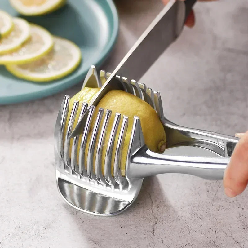 Stainless Steel Handheld Fruit and Vegetable Slicer – Orange, Lemon, Tomato, Onion Cutter Clip for Kitchen Prep