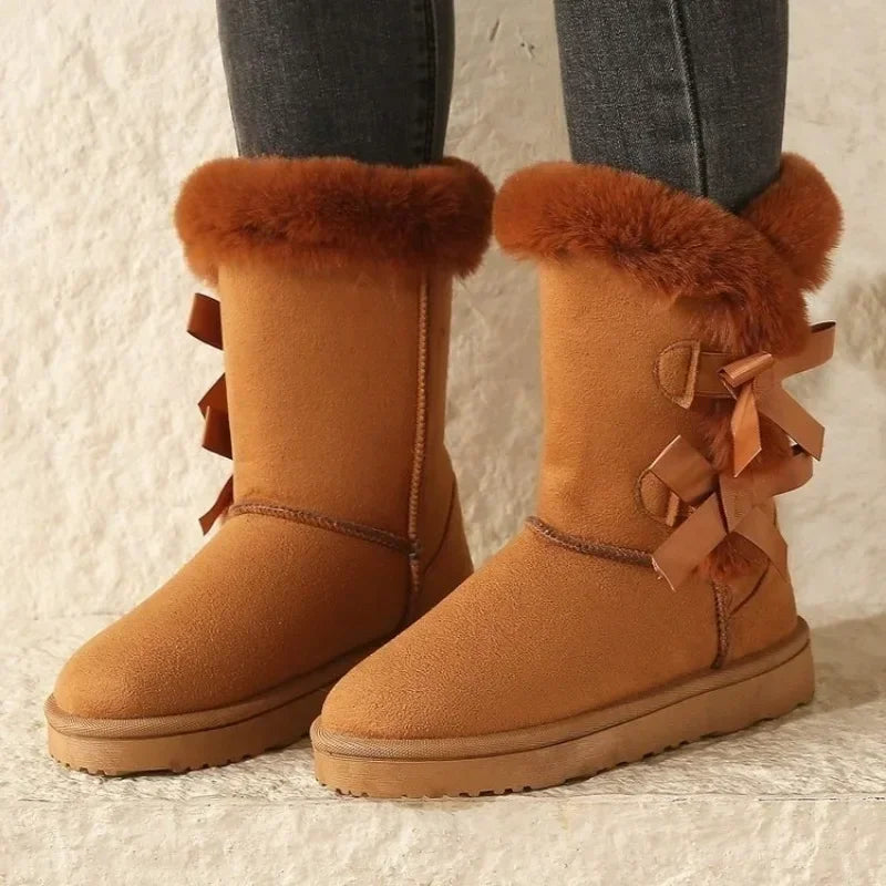 Classic Winter Mid-Calf Snow Boots for Women – Thick Plush Lining, Non-Slip Sole, and Retro Button Detail