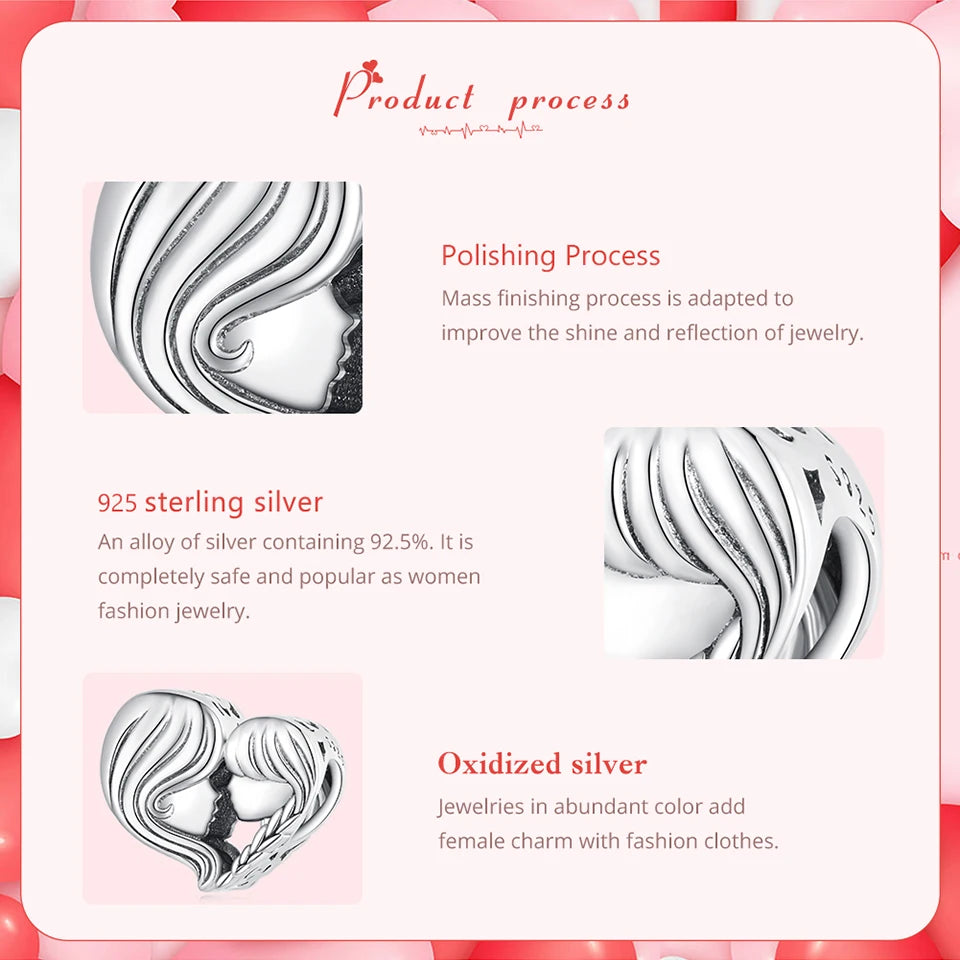 925 Sterling Silver Mother and Child Embrace Charm – Family Pendant for DIY Bracelets