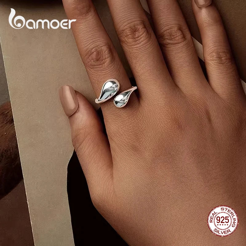 Chunky Adjustable Water Droplet Ring in 925 Sterling Silver – Handmade High Polish Statement Band for Women