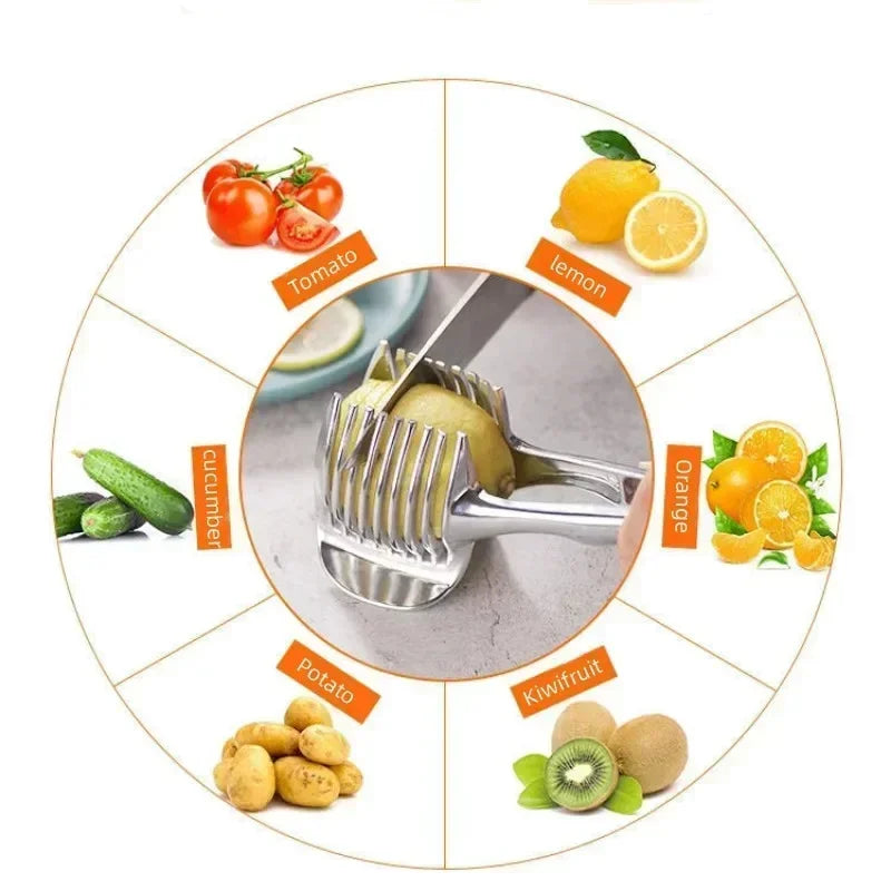 Stainless Steel Handheld Fruit and Vegetable Slicer – Orange, Lemon, Tomato, Onion Cutter Clip for Kitchen Prep