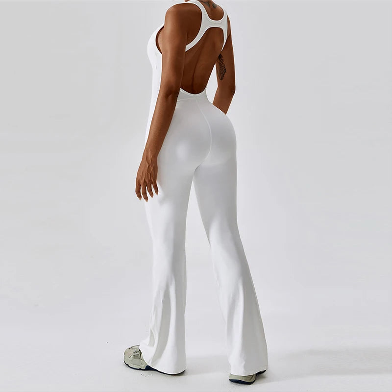 V-Back Scrunch Jumpsuit for Women – Stretchy Sleeveless Sports Romper for Yoga, Gym & Outdoor Workouts